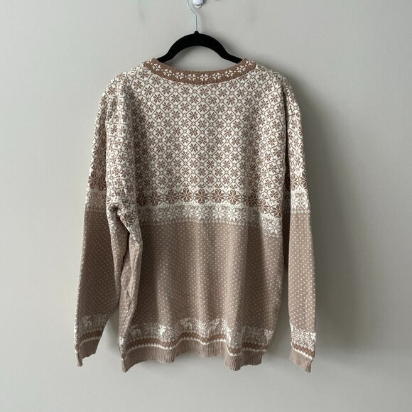 Huntington Ridge Snowflake Pattern Crew Neck Pullover Casual Sweater Brown L - Picture 3 of 10